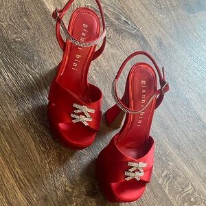 Gianni Bini Scarlet Satin Heels with Sparkling Accents